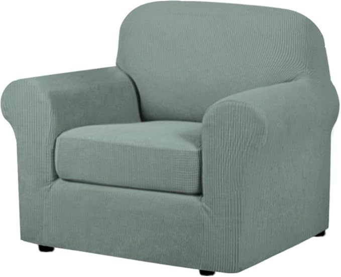 H.VERSAILTEX 2-Piece Armchair Slipcovers with Arms Sofa Slipcover Fit Chair Width Up to 47 Inch, Anti-Slip Rich Stretch Knitted Jacquard Fabric Small Checks(Chair, Sage)