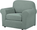 H.VERSAILTEX 2-Piece Armchair Slipcovers with Arms Sofa Slipcover Fit Chair Width Up to 47 Inch, Anti-Slip Rich Stretch Knitted Jacquard Fabric Small Checks(Chair, Sage)