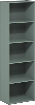 Furinno LUDER Book Shelf, 5-Tier Bookshelf, Bookcase with Open Shelves, 9.4 x 15.8 x 52, Easy Assembly, for Living Room, Bedroom, Home Office, Sage Green