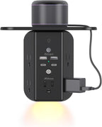 Wall Outlet Extender with Shelf and Night Light, Surge Protector, USB Wall Charger with 5 AC Outlets and 2 USB A Ports 2 USB C Ports Wide Space 3-Sided Power Strip Multi Plug Outlets, Black