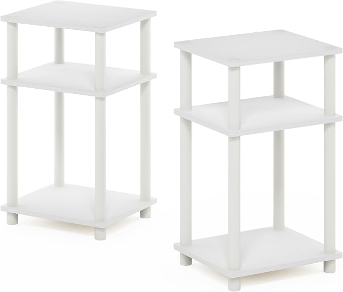 Furinno JUST Night Stand Set of 2, 3-Tier Turn-N-Tube Nightstand, Toolless Bedside Tables, End Table, Side Table with Open Storage for Bedroom, Closet, Dorm, Bathroom, White