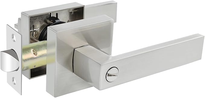 KAMOTA Privacy Door Levers, 1 Pack Satin Nickel Door Handles Bed and Bath Door Locks Interior Keyless Locksets, Left and Right Hand Reversible