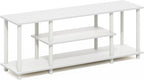 Furinno Turn-N-Tube TV Stand, 3-Tier Open Frame Rectangular Entertainment Center with Storage Shelf, TV Console for TV up to 50 Inch, Toolless Assembly, for Living Room, Bedroom, White