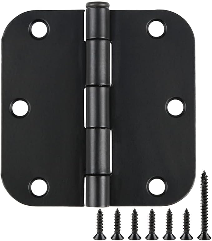 1 Pack Rounded Matte Black Door Hinges 3.5 Inch 5/8" Radius for Interior 3 1/2" Flat Iron Bifold Residential Standard Bedroom Indoor for Doors Hardware Control House Decor Essentials Accessories