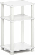 Furinno JUST Side Table, 3-Tier Open Shelf End Table, Toolless Assembly Night Stand, Bedside Table with Square Tube, for Living Room, Bedroom, White
