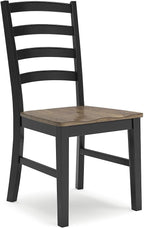 Signature Design by Ashley Wildenauer Armless Dining Chair, Set of 2, Ladderback Design, 19" W x 23.25" D x 39" H, Black & Light Brown with 2-Tone Finish