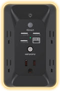 Black Outlet Extender with Night Light, HANYCONY Multi Plug Outlet, USB Wall Charger Surge Protector 4 USB Charging Port(1USB C), Power Strip Electrical Outlet Splitter Expander for Office Dorm Room