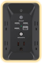 Black Outlet Extender with Night Light, HANYCONY Multi Plug Outlet, USB Wall Charger Surge Protector 4 USB Charging Port(1USB C), Power Strip Electrical Outlet Splitter Expander for Office Dorm Room
