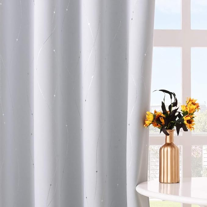 NICETOWN Room Darkening Curtains, 2 Panels, W52 x L84 Inch, Greyish White