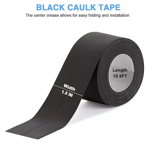 2 Rolls Caulk Tape Self Adhesive, Black Waterproof Toilet Tub Shower Caulking Sealant Strip, Bathroom Kitchen Peel & Stick Floor Tile Contact Paper Wallpaper DIY Home Improvement Decor Accessories