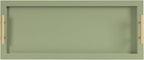Kate and Laurel Halsey Rectangle Decorative Narrow Tray with Gold Metal Handles; 24 x 10; Green and Gold; Modern Glam Slim Serving Tray with Handles for Living Room Decor