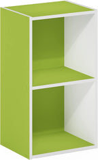 Furinno PASIR Book Shelf, 2-Tier Modern Bookshelf, Open Shelves Bookcase 9 x 12 x 21, Easy Assembly, for Living Room, Bedroom, Home Office, Green/White
