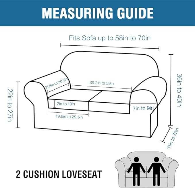 H.VERSAILTEX 3PC Stretch Sofa Covers for Loveseat - Base & 2 Seat Cushions, Thicker Jacquard Fabric (Medium, Storm Blue)