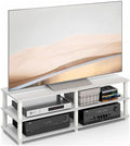 Furinno Turn-S-Tube TV Stand, 3-Tier Open Frame Design Entertainment Center, TV Console for TV up to 46 Inch, Toolless Assembly, for Living Room, Bedroom, White