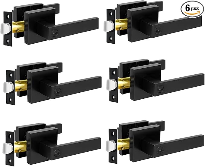 KAMOTA Privacy Door Levers, 6 Pack Matte Black Door Handles Bed and Bath Door Locks Interior Keyless Locksets, Left and Right Hand Reversible