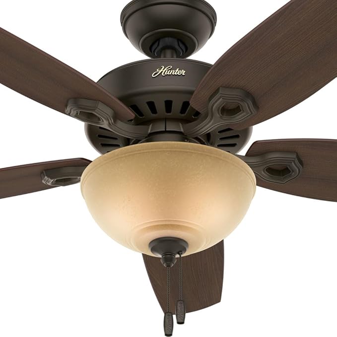 Hunter 52 inch Indoor Ceiling Fan with LED Light - Bronze Ceiling Fan with Pull Chain, For Bedroom or Living Room, Standard Mount, No Remote, 5 Blades, Includes Bulbs- Builder Deluxe 53091, New Bronze