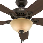 Hunter 52 inch Indoor Ceiling Fan with LED Light - Bronze Ceiling Fan with Pull Chain, For Bedroom or Living Room, Standard Mount, No Remote, 5 Blades, Includes Bulbs- Builder Deluxe 53091, New Bronze