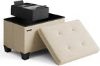 Storage Ottoman Cube with Small Bin, 16-in Square Ottoman with Storage for Living Room and Bedroom, Small Ottomans Foot Rest, Velvet Foot Stools Ottomans Max 330lbs, Beige