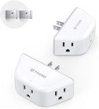 TROND 2 Prong to 3 Prong Outlet Adapter 2 Pack, 3-Way Angled Wall Extender with 3 AC Sockets, Plug Expander for Non-Grounded Outlets in Old House, Cruise Ship Essentials, White
