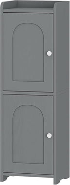 Bathroom Storage Cabinet, Small Corner Floor Cabinet with 2 Doors and Adjustable Shelf, Narrow Toilet Paper Cabinets, Bathroom Organizer for Small Spaces, 7.9" D x 9.8" W x 29.5" H Gray