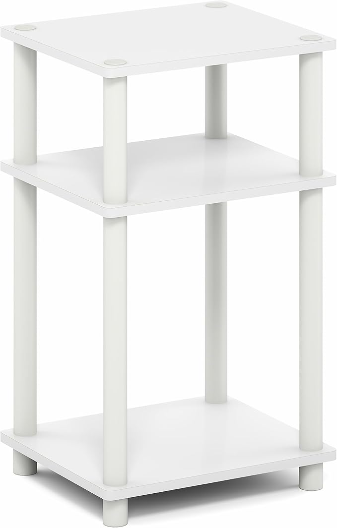 Furinno Turn-N-Tube Side Table, 3-Tier End Table with Open Shelf, Toolless Assembly Night Stand, Bedside Table, for Living Room, Bedroom, White