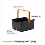 Fiskars Garden Tool Caddy, Portable Storage Organizer with Removable Bin for Snips & Pruners, Durable Recycled Resin Carrier for Indoor & Outdoor Gardening, Locking Handle & Wall Mount