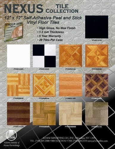 Nexus Self Adhesive 12-Inch Vinyl Floor Tiles, 20 Tiles - 12" x 12", Black/White Pattern - Peel & Stick, DIY Flooring for Kitchen, Dining Room, Bedrooms & Bathrooms by Achim Home Decor