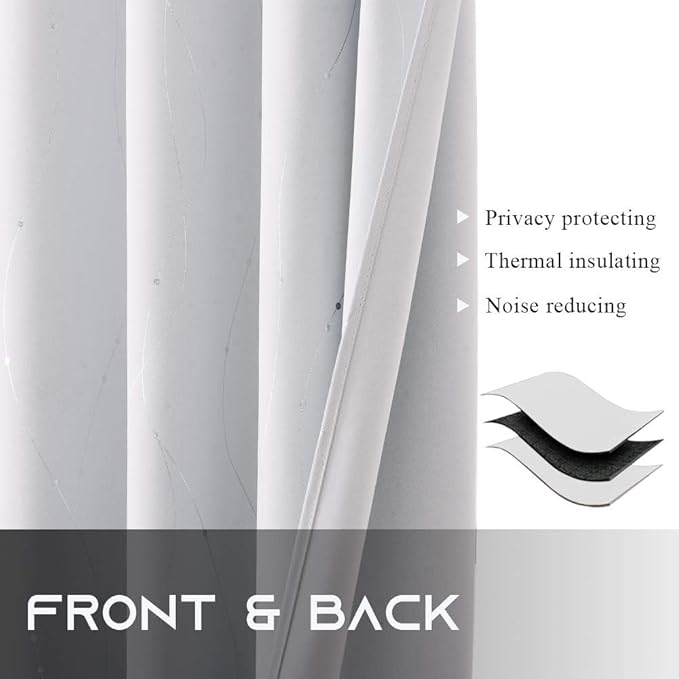NICETOWN Room Darkening Curtains, 2 Panels, W52 x L84 Inch, Greyish White