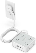 TESSAN Surge Protector Power Strip, 5 Ft Flat Plug Extension Cord with 4 USB (3 USB C) 8 Outlets, 1250W, 900J Protection, 3 Sided Outlet Extender with Power Switch for Office, Dorm Room, Grey