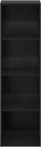 Furinno PASIR Book Shelf, 4-Tier Modern Bookshelf, Open Shelves Bookcase 9 x 12 x 42, Easy Assembly, for Living Room, Bedroom, Home Office, Blackwood