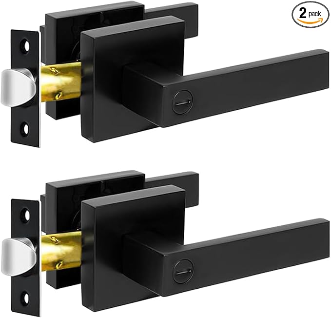 KAMOTA Privacy Door Levers, 2 Pack Matte Black Door Handles Bed and Bath Door Locks Interior Keyless Locksets, Left and Right Hand Reversible