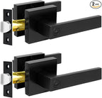 KAMOTA Privacy Door Levers, 2 Pack Matte Black Door Handles Bed and Bath Door Locks Interior Keyless Locksets, Left and Right Hand Reversible