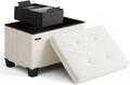 Storage Ottoman Cube with Small Bin, 16-in Square Ottoman with Storage for Living Room and Bedroom, Small Ottomans Foot Rest, Velvet Foot Stools Ottomans Max 330lbs, Cream