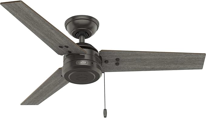 Hunter 44 inch Outdoor or Indoor Ceiling Fan No Light - White Ceiling Fan without Light, For Patio, Porch, Garage, or Living Room, Standard Mount, 3 Blades, Pull Chain - Cassius 50262, Fresh White