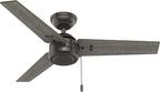 Hunter 44 inch Outdoor or Indoor Ceiling Fan No Light - White Ceiling Fan without Light, For Patio, Porch, Garage, or Living Room, Standard Mount, 3 Blades, Pull Chain - Cassius 50262, Fresh White