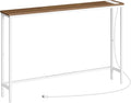 HOOBRO Narrow Console Table with Power Outlets, 44.9 Inches Sofa Table, Slim Behind Couch Table, Entryway Table with Display Shelf, for Living Room, Foyer, Hallway, Walnut and White WH114UXG01