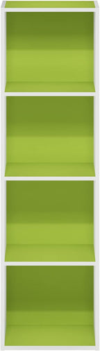 Furinno PASIR Book Shelf, 4-Tier Modern Bookshelf, Open Shelves Bookcase 9 x 12 x 42, Easy Assembly, for Living Room, Bedroom, Home Office, Green/White