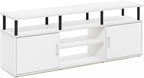 Furinno Jensen Entertainment Center Stand for TV up to 70 Inch, Plastic Pole, Solid White/Black