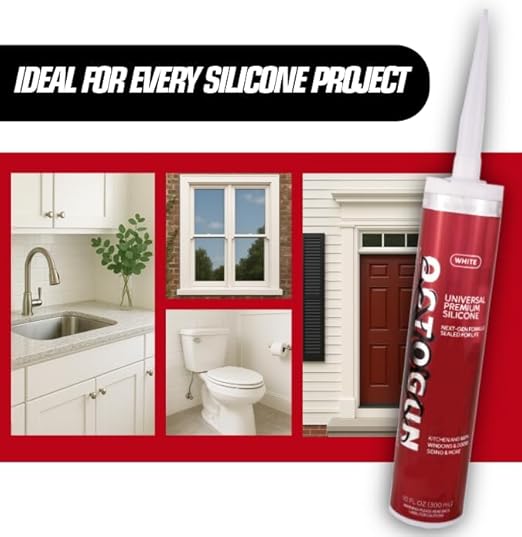 Newborn Caulk Gun and Octogun Silicone Bundle | Drip-Free 10 oz Caulking Gun with Cutter and Puncture Tool + Universal White Silicone Sealant | Bathroom, Kitchen, Window, and Door Sealing Kit