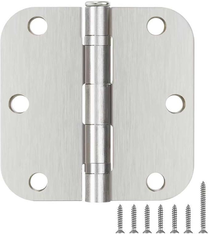 24 Pack Ball Bearing Door Hinges Satin Nickel 3.5 Inch 5/8"Radius Rounded Squeak Free Interior 3-1/2"Flat Iron Bifold Standard Office Bedroom Indoor for Doors 3 ½" Hardware Home House Decor Essentials