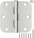 3 Pack Rounded Satin Nickel Door Hinges 3.5 Inch 5/8"Radius No Squeak Ball Bearing Interior 3-1/2"Flat Iron Bifold Residential Standard Bedroom Indoor for Doors 3 ½" Hardware Control House Home Decor
