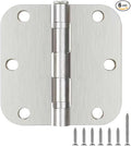 6 Pack No Squeak Satin Nickel Door Hinges 3.5 Inch 5/8"Radius Round Ball Bearing Interior 3-1/2"Flat Iron Bifold Residential Standard Bedroom Indoor for Doors 3 ½" Hardware House Home Decor Essentials