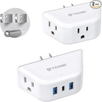 TROND Multi Plug Outlet Extender with USB - 2 Pack Wall Splitter, 3 Way Angled Outlet Adapter, Cruise Essentials, Small Multiple Expander for Cruise Ship Travel Home Office Dorm Room
