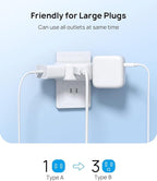 TROND 2 Prong to 3 Prong Outlet Adapter, 3-Way Angled Plug Extender with 3 AC Sockets, Wall Splitter for Non-Grounded Outlets in Old House, Cruise Essentials, White
