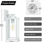 BesLowe 2-Pack Outdoor Wall Light Fixtures, Exterior Waterproof Wall Lanterns, Porch Sconces Wall Mounted Lighting with E26 Sockets & Glass Shades, Modern Wall Lamps for Front Door, Grey