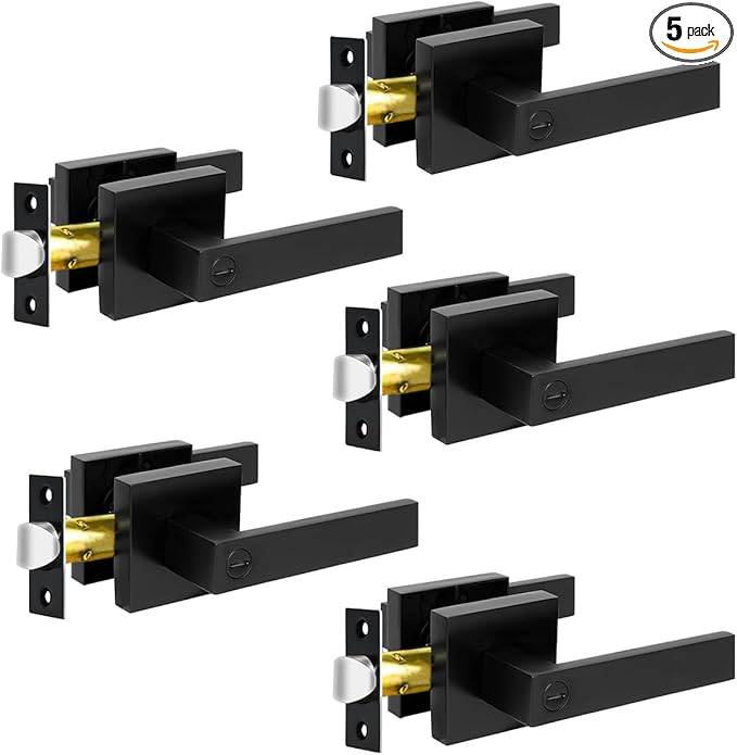 KAMOTA Privacy Door Levers, 5 Pack Matte Black Door Handles Bed and Bath Door Locks Interior Keyless Locksets, Left and Right Hand Reversible