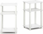 Furinno JUST Side Table Set of 2, 3-Tier Open Shelf Modern End Table, Toolless Assembly Night Stand, Bedside Table with Square Tube, for Living Room, Bedroom, White