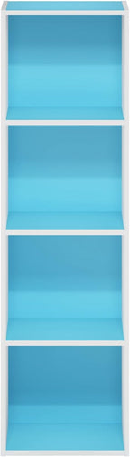 Furinno PASIR Book Shelf, 4-Tier Modern Bookshelf, Open Shelves Bookcase 9 x 12 x 42, Easy Assembly, for Living Room, Bedroom, Home Office, Light Blue/White