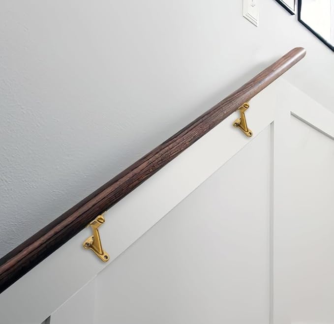 khtumeware 10 Pack 3 Inch Antique Brass Hand Rail Bracket Heavy Duty Hardware for Stairways, Home or Office Stair Support Handrail Brackets