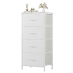 Dresser for Bedroom with 4 Drawers, Anti-Tip Tall Fabric Chests Storage Organizer Tower Furniture with Wooden Top Metal Frame for Clothes, Closet, Living Room, Hallway, Entryway